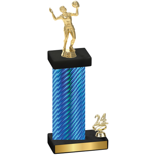 Accented Single Blue Carbon Fiber Year Volleyball Trophy