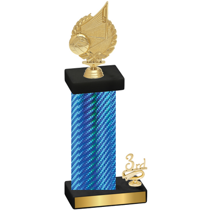 Accented Single Blue Carbon Fiber Third Place Volleyball Trophy