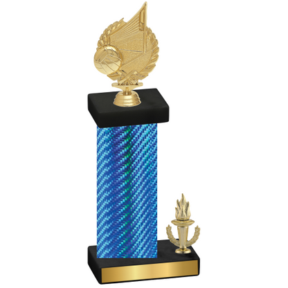 Accented Single Blue Carbon Fiber Victory Volleyball Trophy