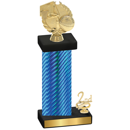 Accented Single Blue Carbon Fiber Second Place Basketball Trophy