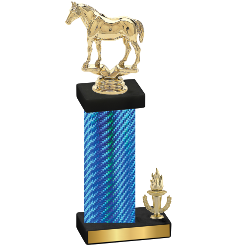 Accented Single Blue Carbon Fiber Victory Horses Trophy