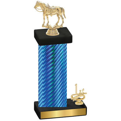 Accented Single Blue Carbon Fiber First Place Horses Trophy