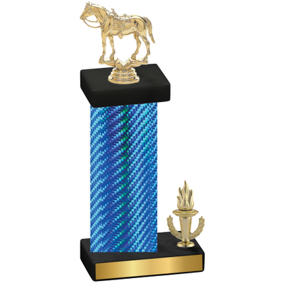 Accented Single Blue Carbon Fiber Victory Horses Trophy