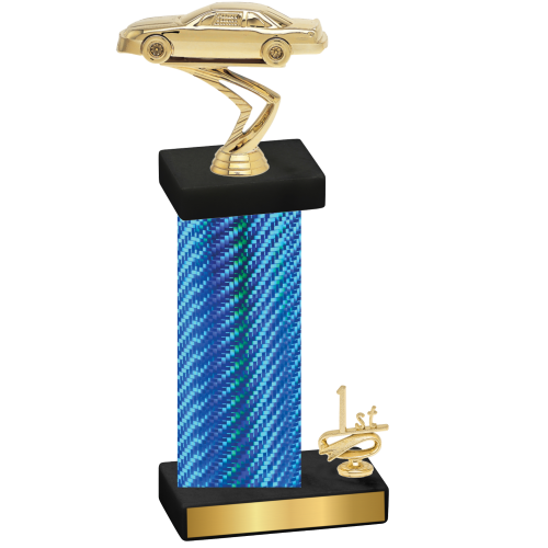 Accented Single Blue Carbon Fiber First Place Cars Trophy