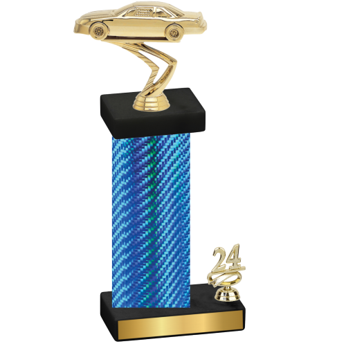 Accented Single Blue Carbon Fiber Year Cars Trophy