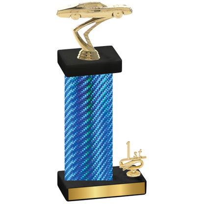 Accented Single Blue Carbon Fiber First Place Cars Trophy