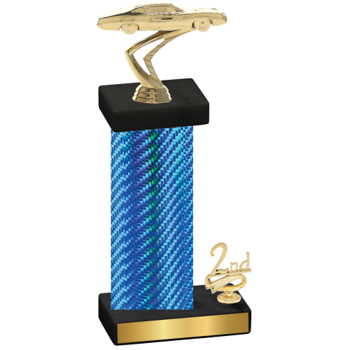 Accented Single Blue Carbon Fiber Second Place Cars Trophy