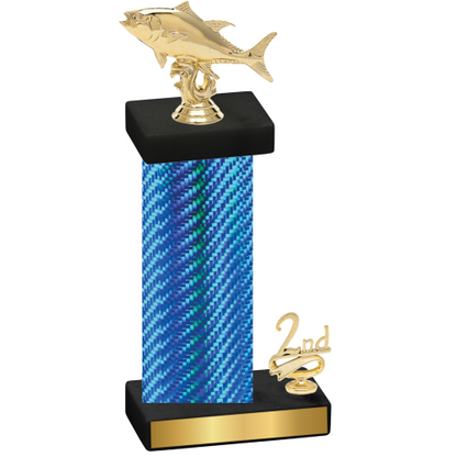 Accented Single Blue Carbon Fiber Second Place Fishing Trophy