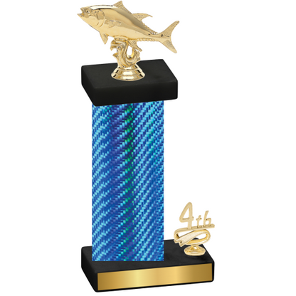 Accented Single Blue Carbon Fiber Fourth Place Fishing Trophy