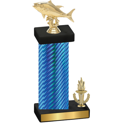 Accented Single Blue Carbon Fiber Victory Fishing Trophy