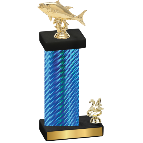 Accented Single Blue Carbon Fiber Year Fishing Trophy