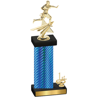 Accented Single Blue Carbon Fiber First Place Flag Football Trophy