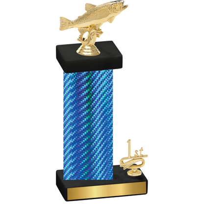 Accented Single Blue Carbon Fiber First Place Fishing Trophy