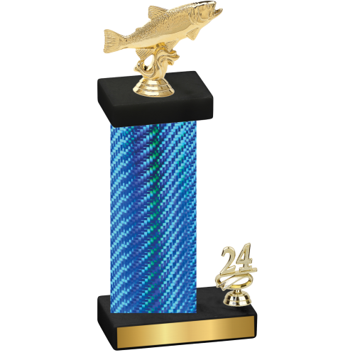 Accented Single Blue Carbon Fiber Year Fishing Trophy