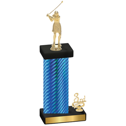 Accented Single Blue Carbon Fiber Third Place Golf Trophy