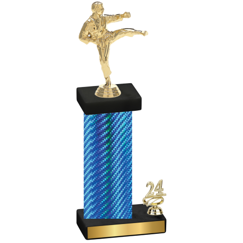 Accented Single Blue Carbon Fiber Year Karate Trophy