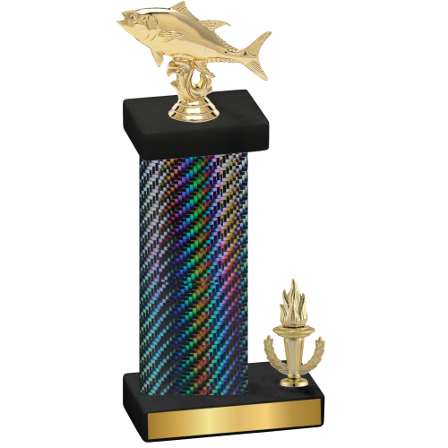 Accented Single Black Carbon Fiber Victory Fishing Trophy