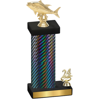 Accented Single Black Carbon Fiber Year Fishing Trophy