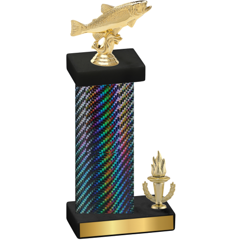 Accented Single Black Carbon Fiber Victory Fishing Trophy