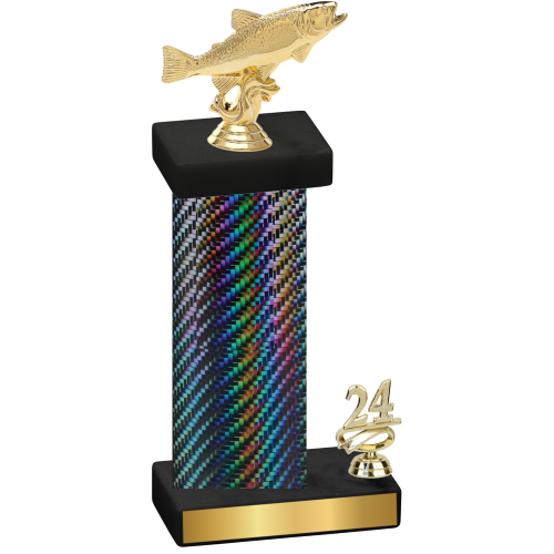 Accented Single Black Carbon Fiber Year Fishing Trophy