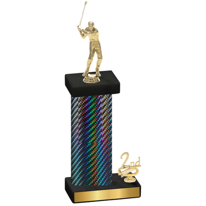 Accented Single Black Carbon Fiber Second Place Golf Trophy