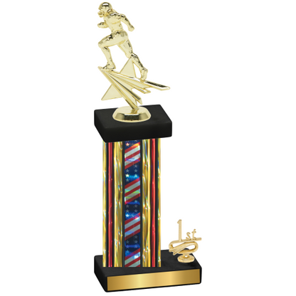 Accented Single Flag USA First Place Football Trophy