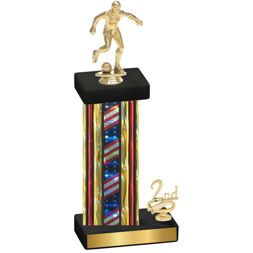 Accented Single Flag USA Second Place Soccer Trophy