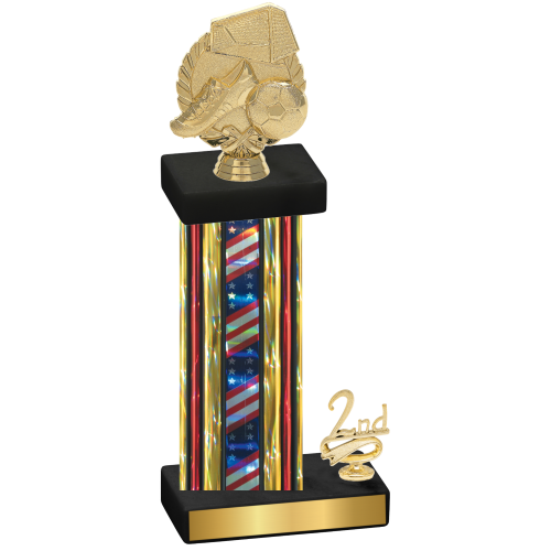 Accented Single Flag USA Second Place Soccer Trophy