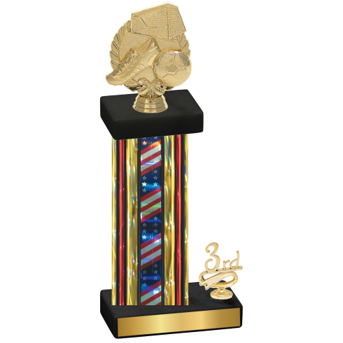 Accented Single Flag USA Third Place Soccer Trophy