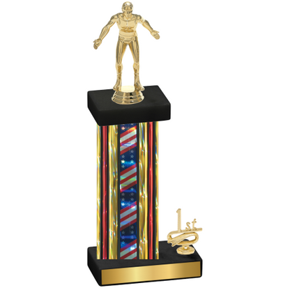 Accented Single Flag USA First Place Wrestling Trophy