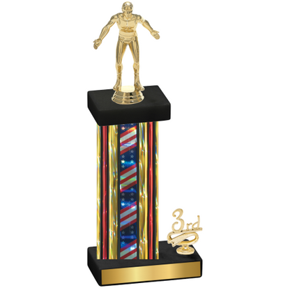 Accented Single Flag USA Third Place Wrestling Trophy