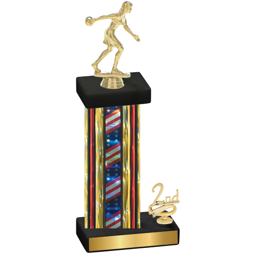 Accented Single Flag USA Second Place Bowling Trophy