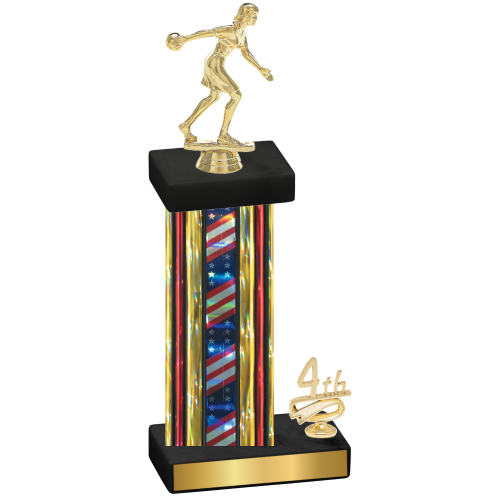 Accented Single Flag USA Fourth Place Bowling Trophy