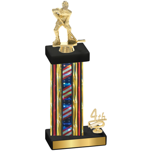 Accented Single Flag USA Fourth Place Hockey Trophy