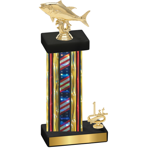 Accented Single Flag USA First Place Fishing Trophy