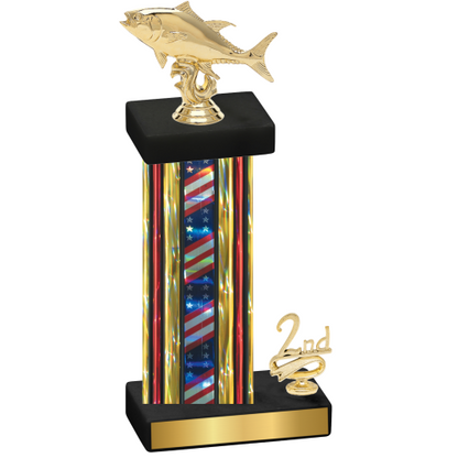 Accented Single Flag USA Second Place Fishing Trophy