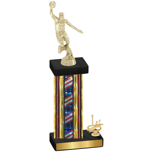 Accented Single Flag USA First Place Basketball Trophy