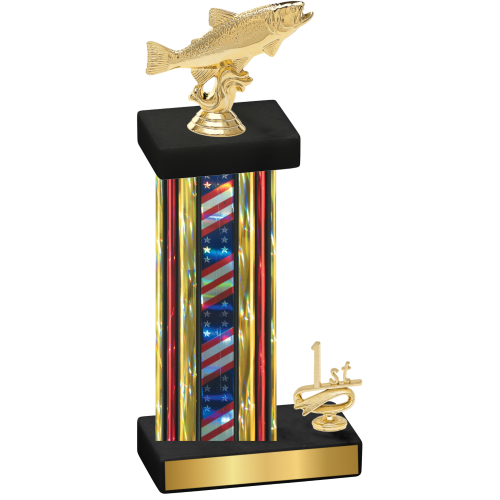 Accented Single Flag USA First Place Fishing Trophy