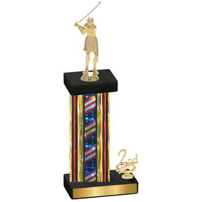 Accented Single Flag USA Second Place Golf Trophy