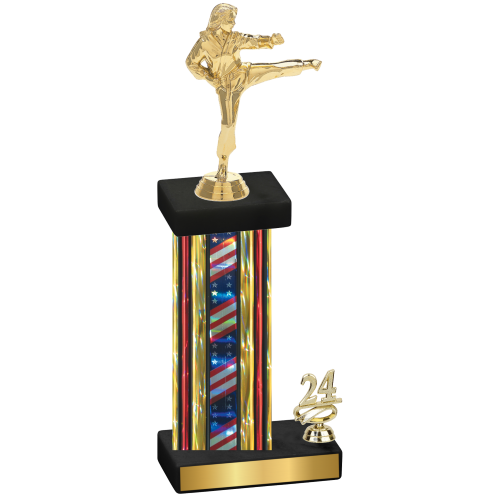 Accented Single Flag USA Year Karate Trophy