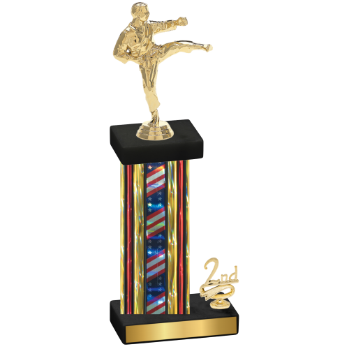 Accented Single Flag USA Second Place Karate Trophy