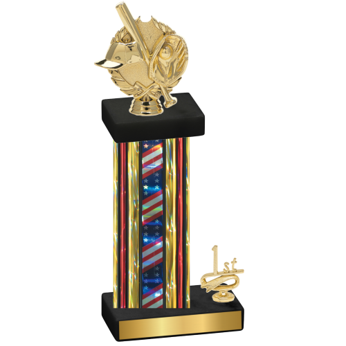 Accented Single Flag USA First Place Baseball Trophy