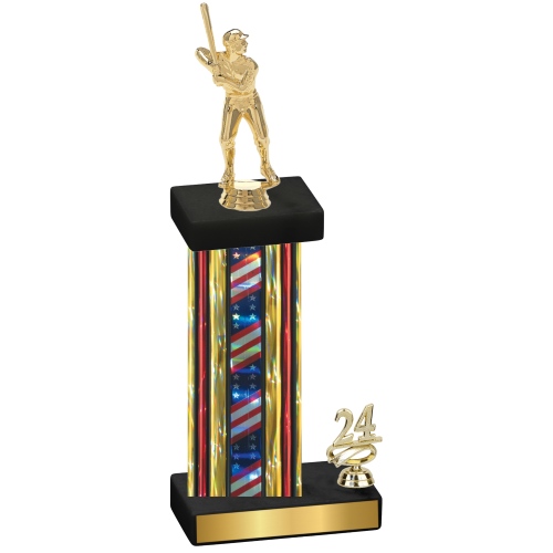 Accented Single Flag USA Year Baseball Trophy