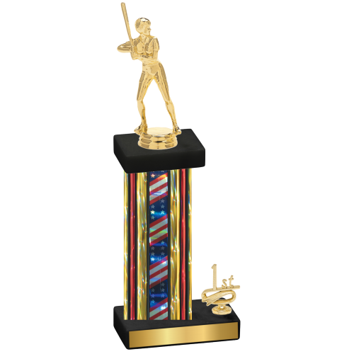 Accented Single Flag USA First Place Softball Trophy