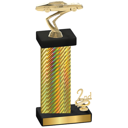 Accented Single Gold Carbon Fiber Second Place Cars Trophy