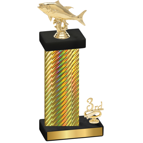 Accented Single Gold Carbon Fiber Third Place Fishing Trophy