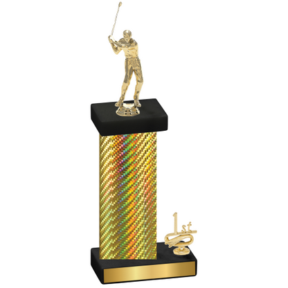 Accented Single Gold Carbon Fiber First Place Golf Trophy