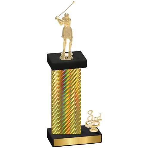 Accented Single Gold Carbon Fiber Third Place Golf Trophy
