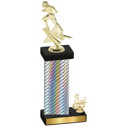 Accented Single Silver Carbon Fiber Third Place Football Trophy