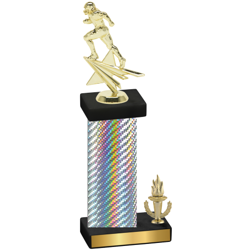 Accented Single Silver Carbon Fiber Victory Football Trophy